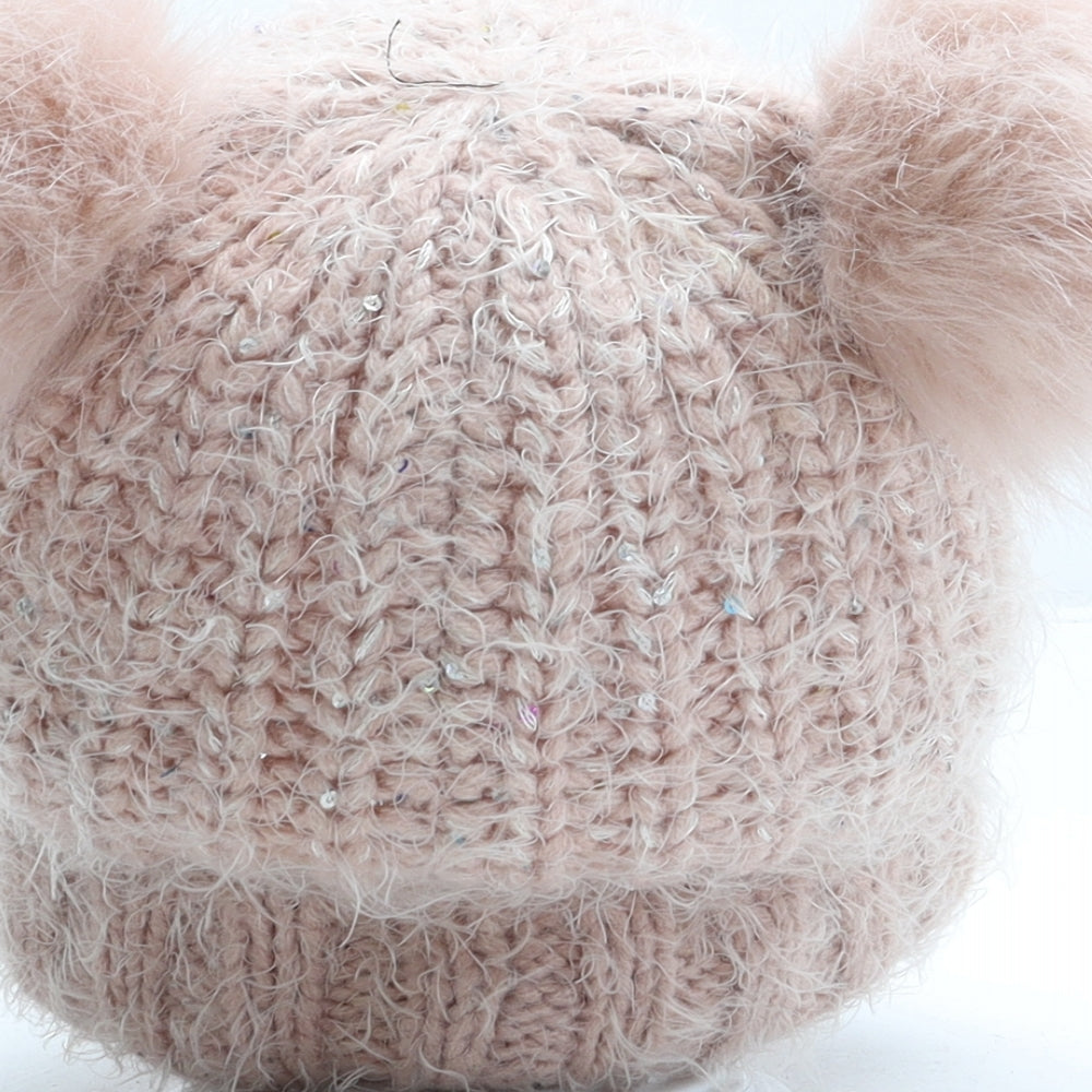 F&F Girls Pink Acrylic Bobble Hat One Size