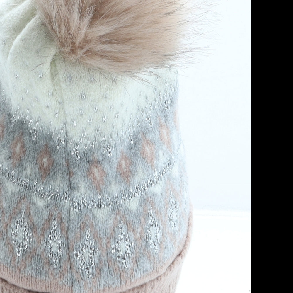 George Womens Multicoloured Argyle/Diamond Acrylic Bobble Hat One Size