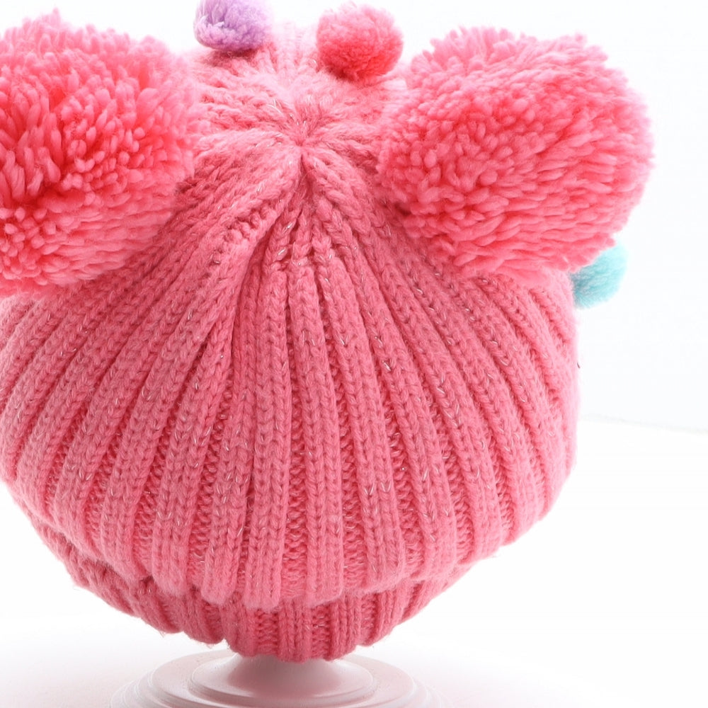 Matalan Girls Pink Acrylic Bobble Hat One Size - Minnie Mouse, Disney, Pom Poms