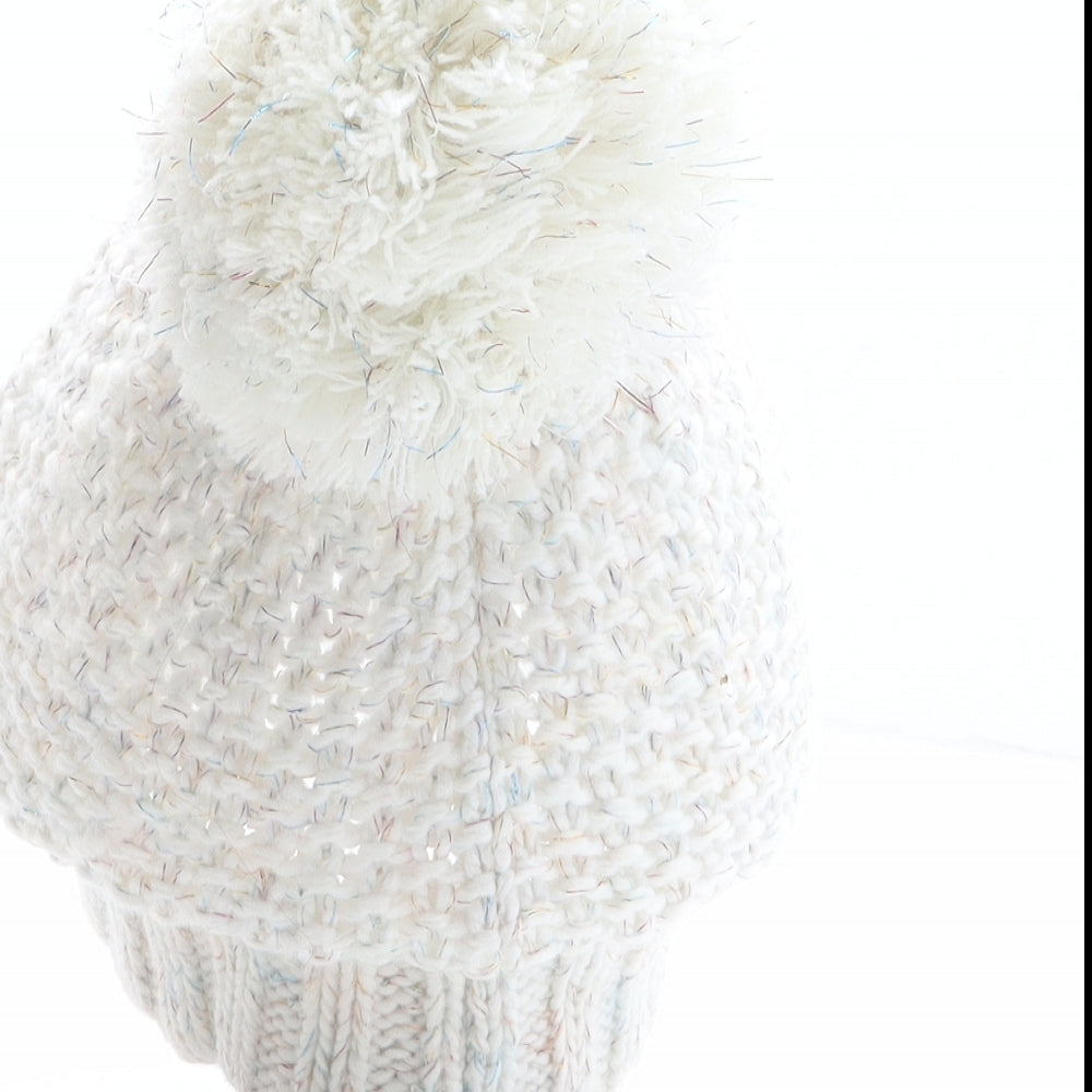 George Girls White Acrylic Bobble Hat One Size - Rainbow detail