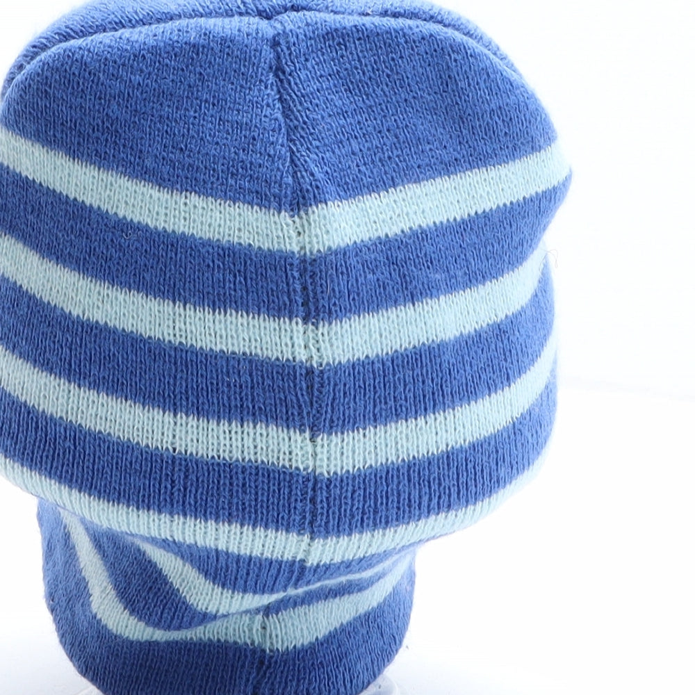 Preworn Boys Blue Striped Acrylic Beanie One Size