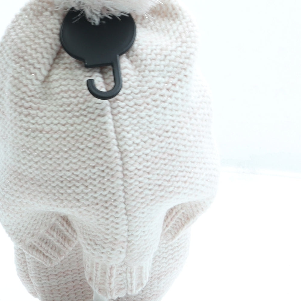 Baby Girls Pink Acrylic Bobble Hat One Size - Gloves Included Size 6-12 months