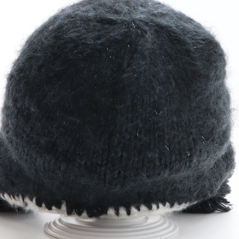 Tesco Girls Blue Acrylic Beanie One Size - Penguin Design, Pom Poms