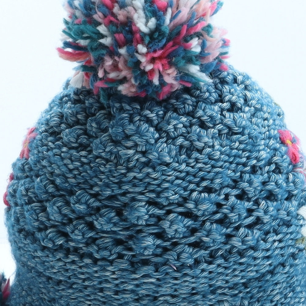 NEXT Girls Blue Floral Cotton Bobble Hat One Size - UK Size 1-2 Years