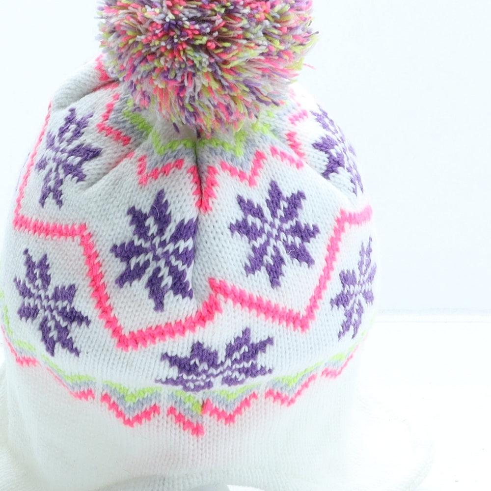 Trespass Girls White Fair Isle Acrylic Winter Hat One Size