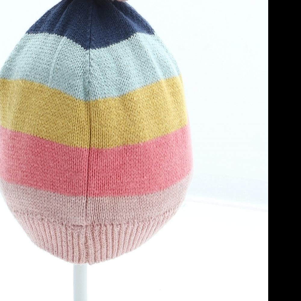 F&F Girls Multicoloured Striped 100% Cotton Bobble Hat One Size