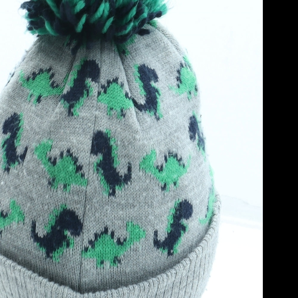 NEXT Boys Grey Geometric Acrylic Bobble Hat Size S - Dinosaur 3-4 Years