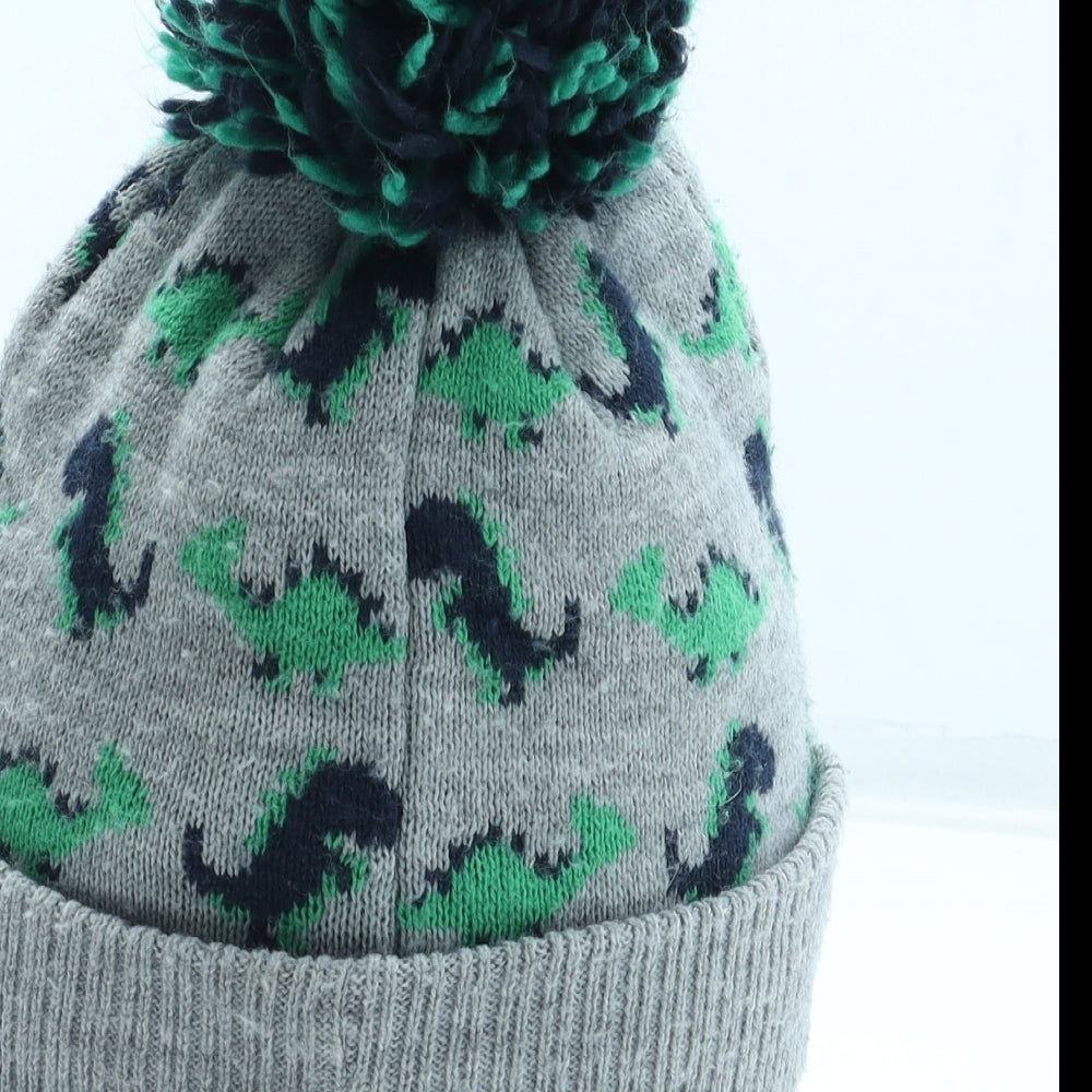 NEXT Boys Grey Geometric Acrylic Bobble Hat Size S - Size 3-5 Years