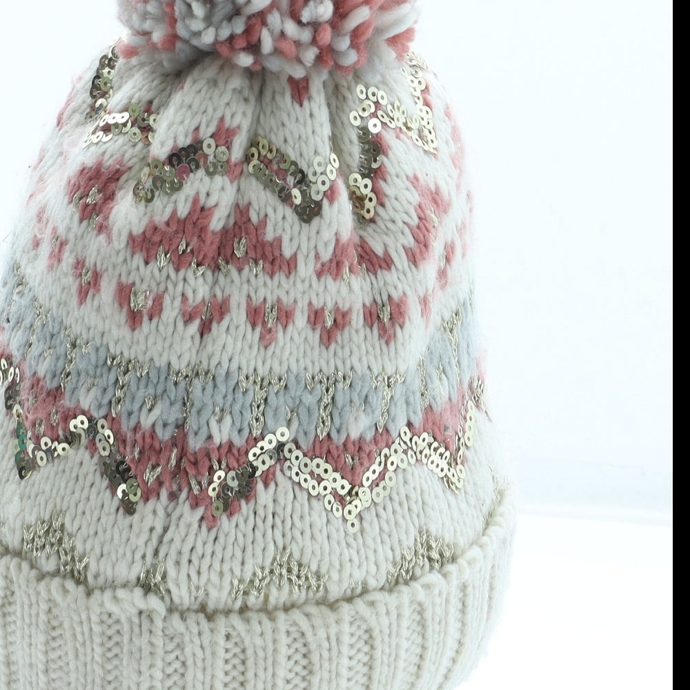 F&F Girls Multicoloured Fair Isle Acrylic Bobble Hat Size S - Size 7-10 Years