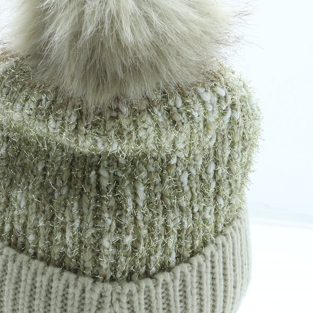 Preworn Womens Gold Acrylic Bobble Hat One Size
