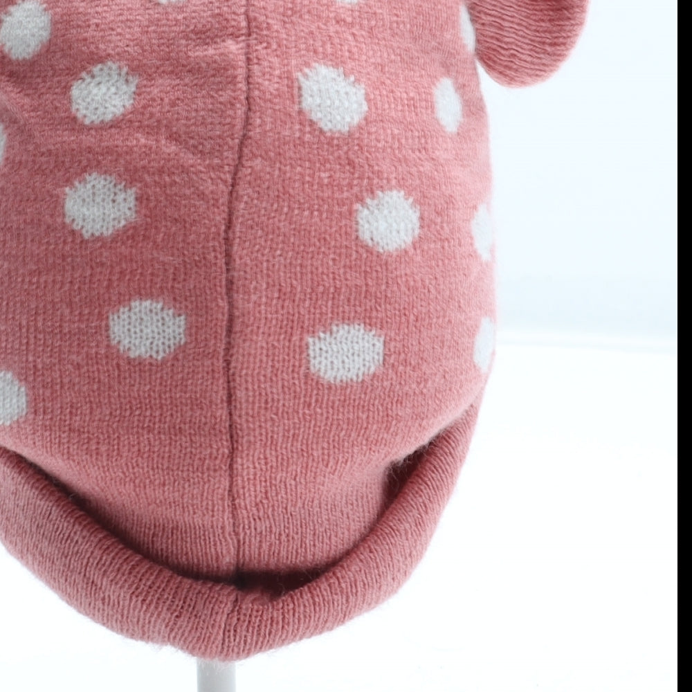 Disney Girls Pink Polka Dot Acrylic Beanie Size S - Minnie Mouse