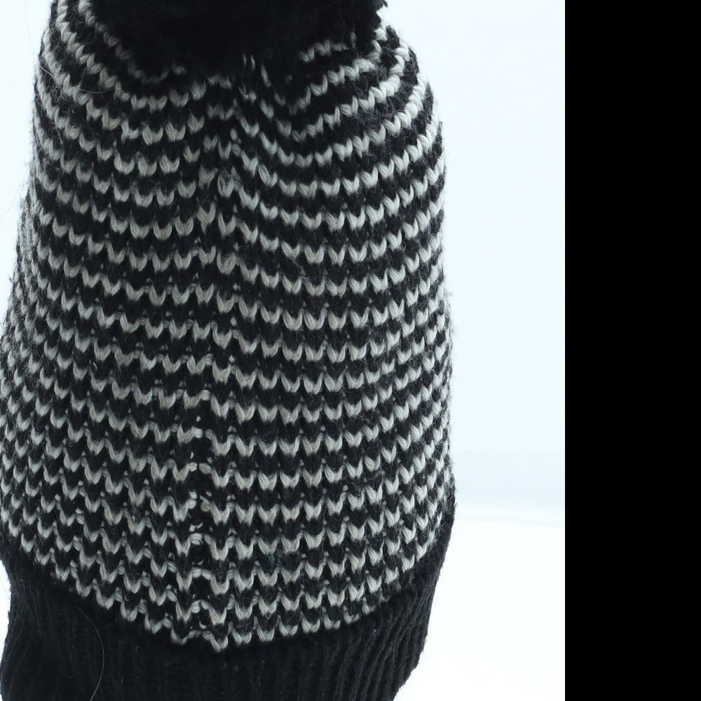George Boys Black Striped Acrylic Bobble Hat Size S - Size 6-12 months