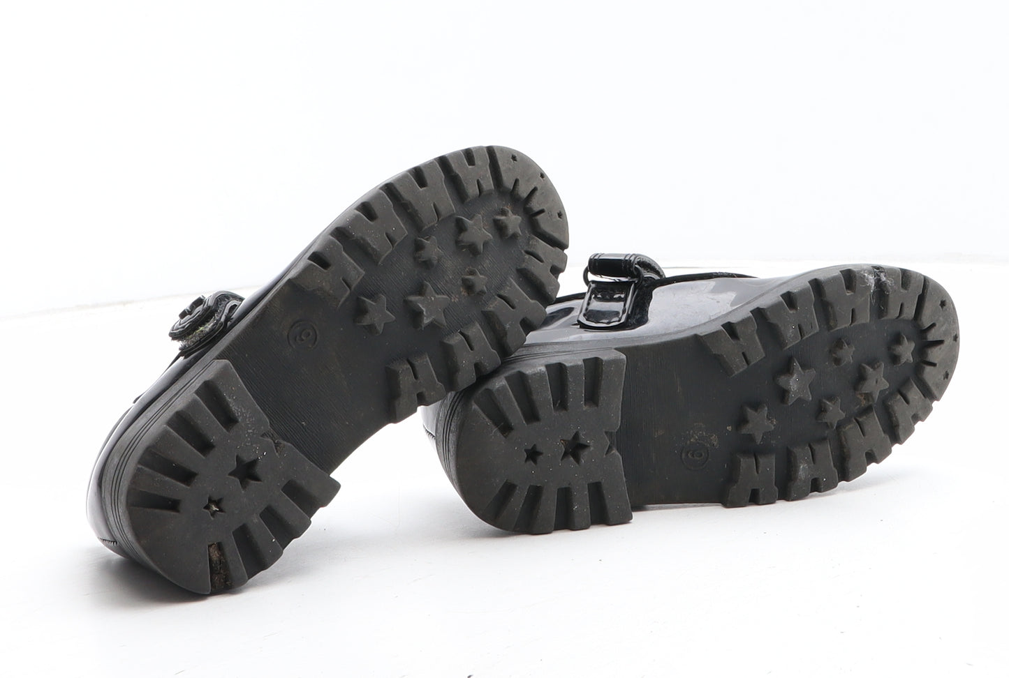 F&F Girls Black Synthetic Mary Jane Casual UK 9 - Star Detail