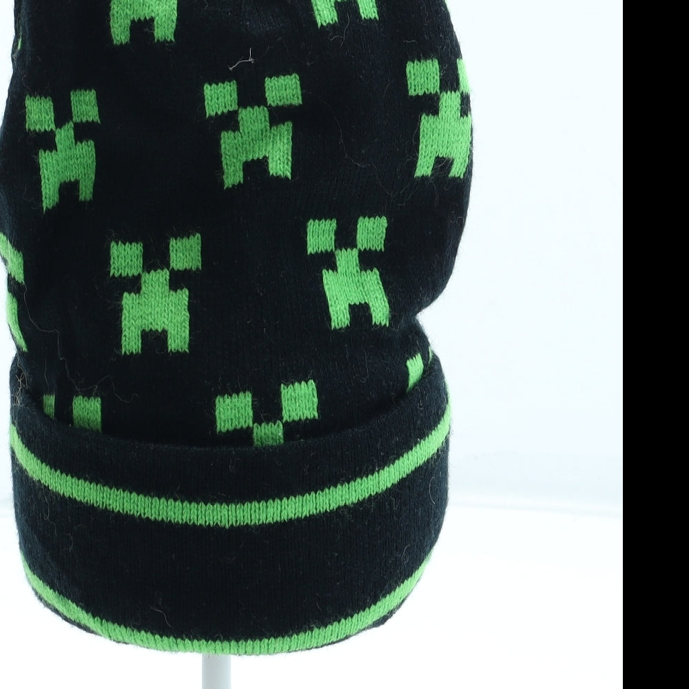 Minecraft Boys Black Geometric Acrylic Bobble Hat Size S