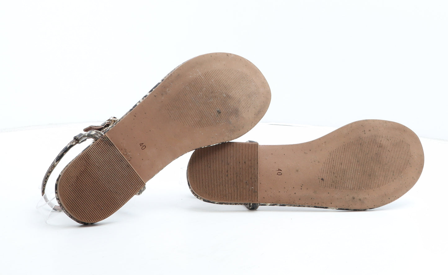 H&M Womens Brown Animal Print Synthetic Thong Sandal UK - Snakeskin Pattern UK Estimated Size 7