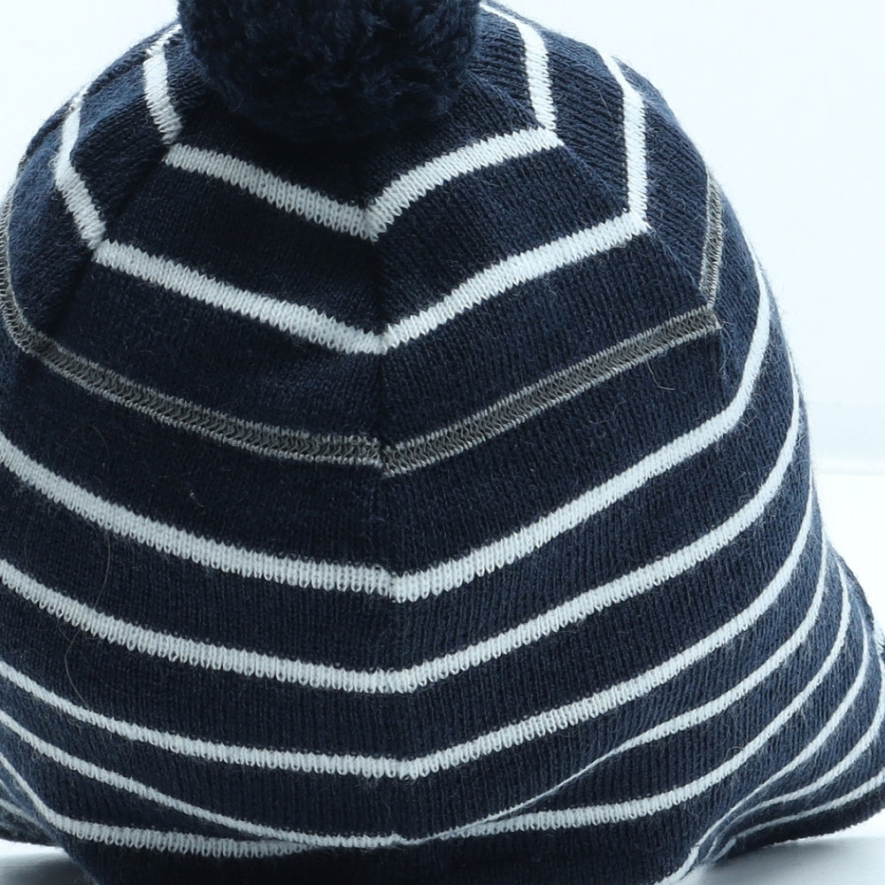 Polarn O. Pyret Boys Blue Striped Acrylic Bobble Hat Size S - UK Size 2-9 Years