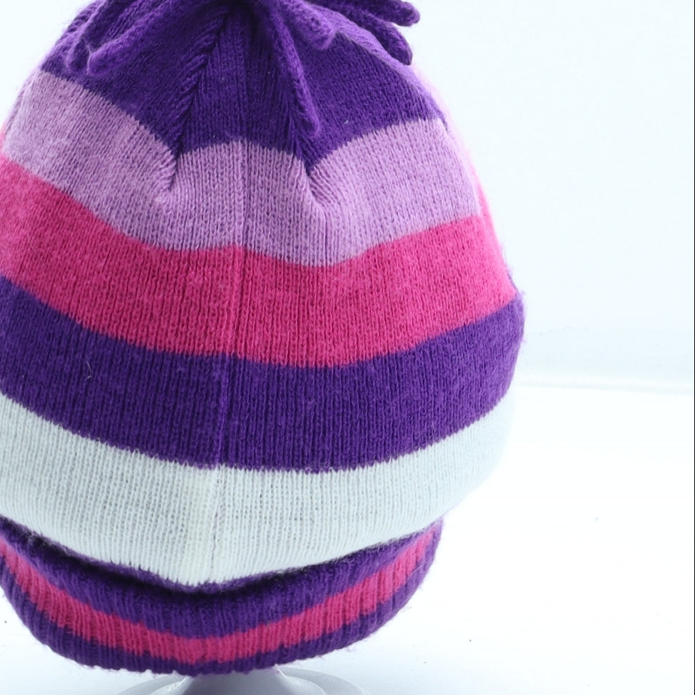 George Girls Purple Colourblock Acrylic Beanie One Size - Pet Vet UK Size 4-6 Years