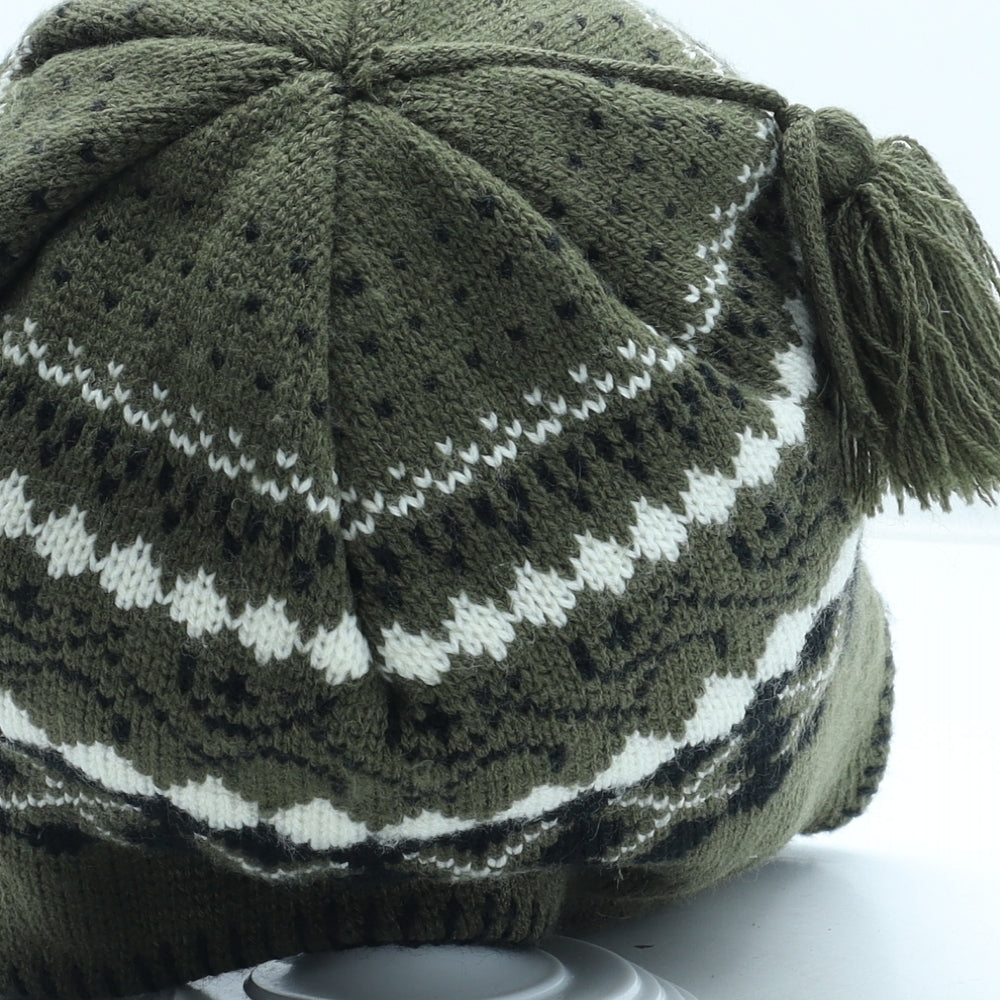 Preworn Mens Green Fair Isle Acrylic Winter Hat One Size