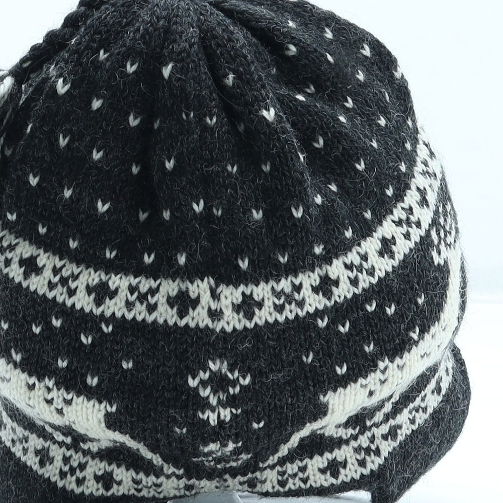 Snarby Mens Black Fair Isle Wool Winter Hat Size S
