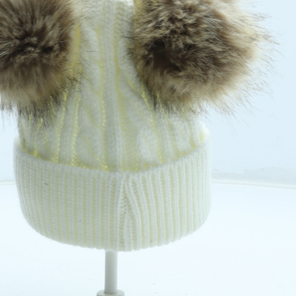 Fas Jeans Womens White Acrylic Bobble Hat Size S