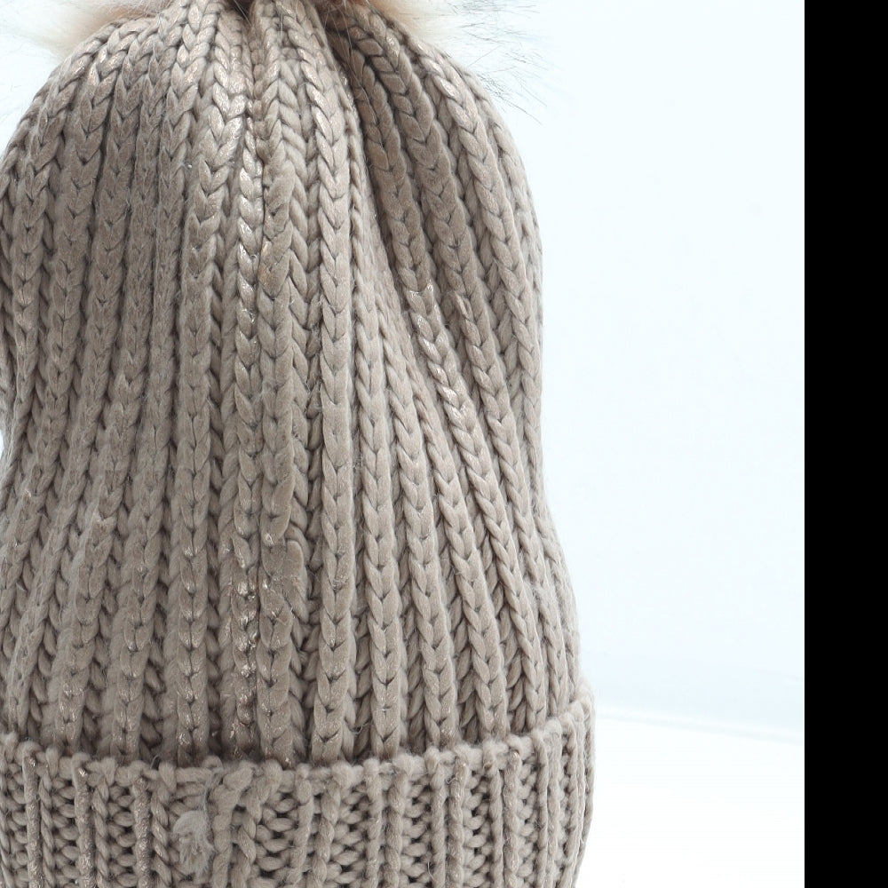 Preworn Womens Brown Acrylic Bobble Hat One Size