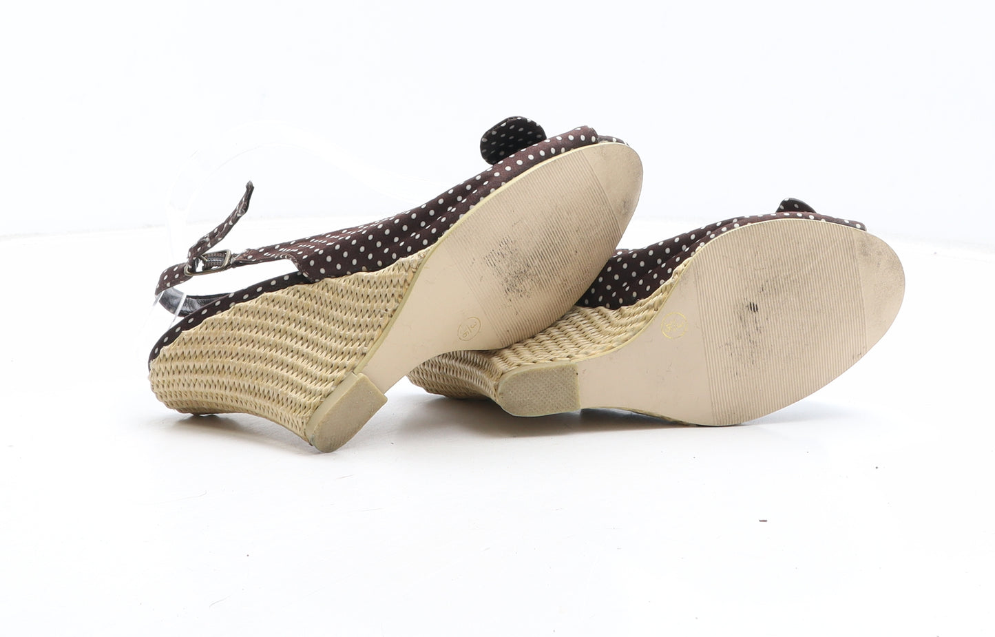 Preworn Womens Brown Polka Dot Synthetic Slingback Heel UK