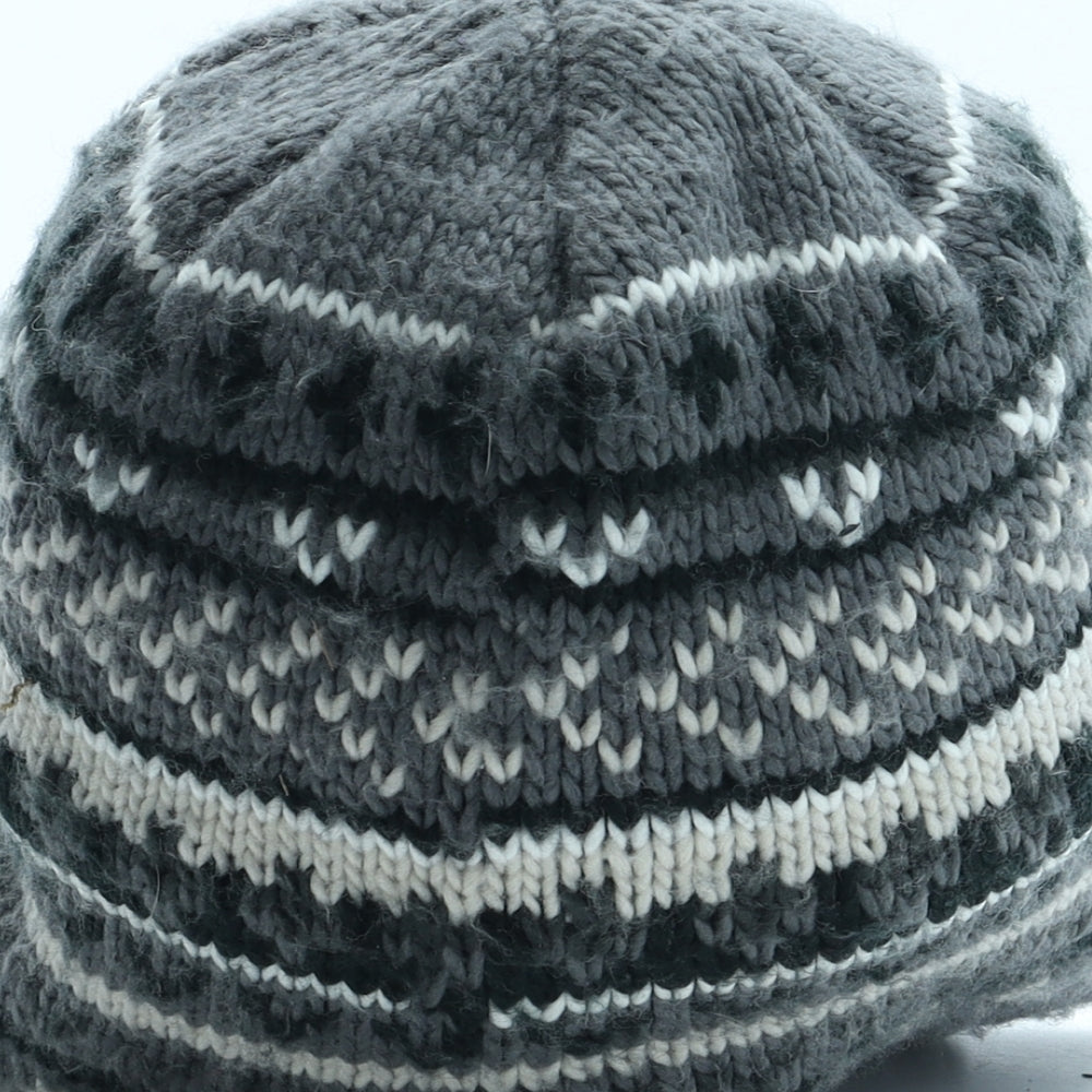Preworn Boys Grey Fair Isle Acrylic Winter Hat Size S