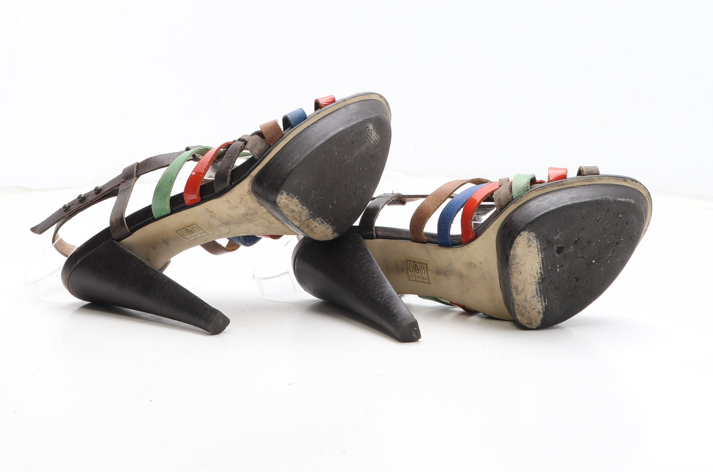 Preworn Womens Multicoloured Colourblock Leather Strappy Heel UK