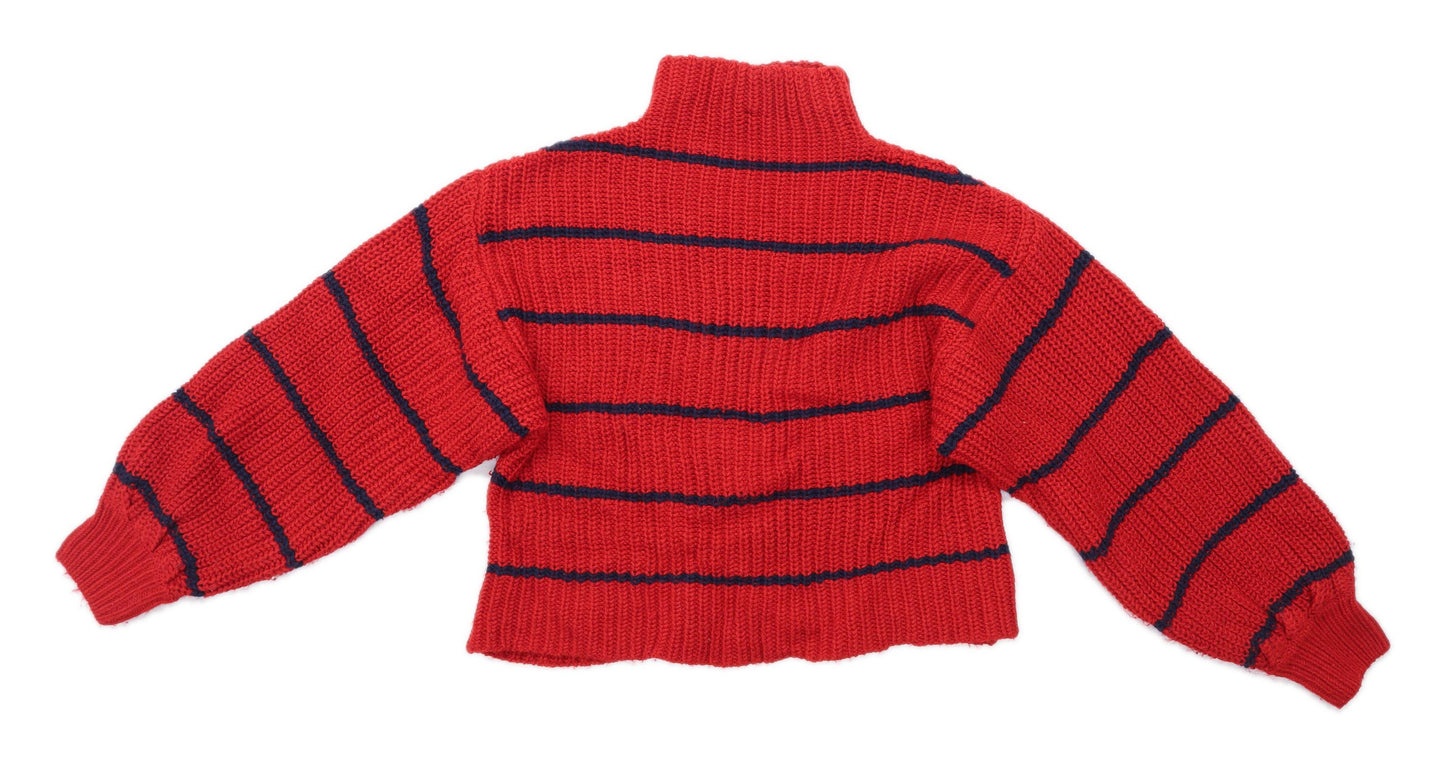 New Look Womens Size S Striped Red Cropped Jumper (Regular)