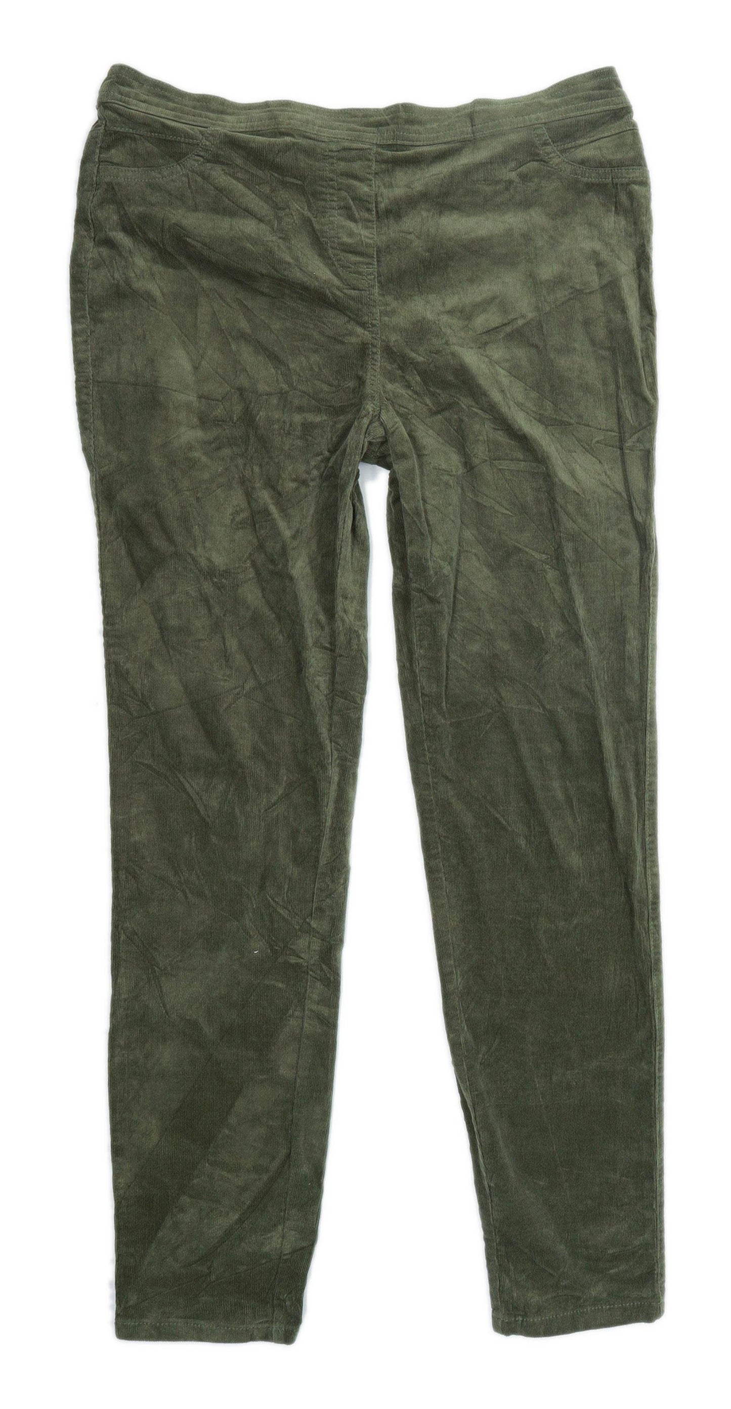 Womens M&Co Green Corduroy Trousers Size 14/L28