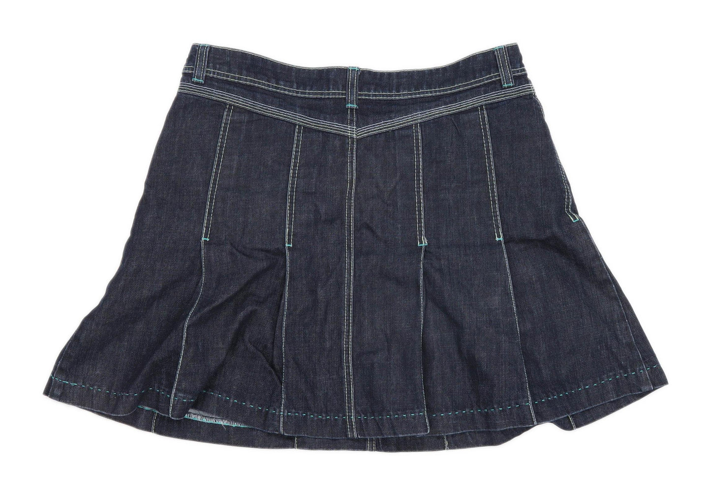 Oasis Womens Size 14 Denim Blue Pleated Skirt (Regular)
