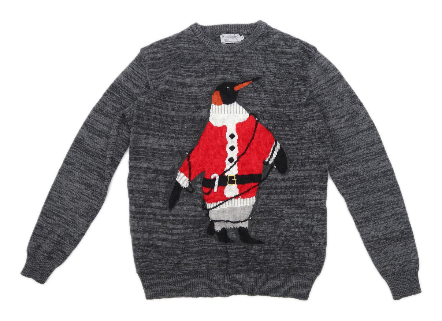 TU Mens Size M Grey Christmas Santa Penguin Jumper
