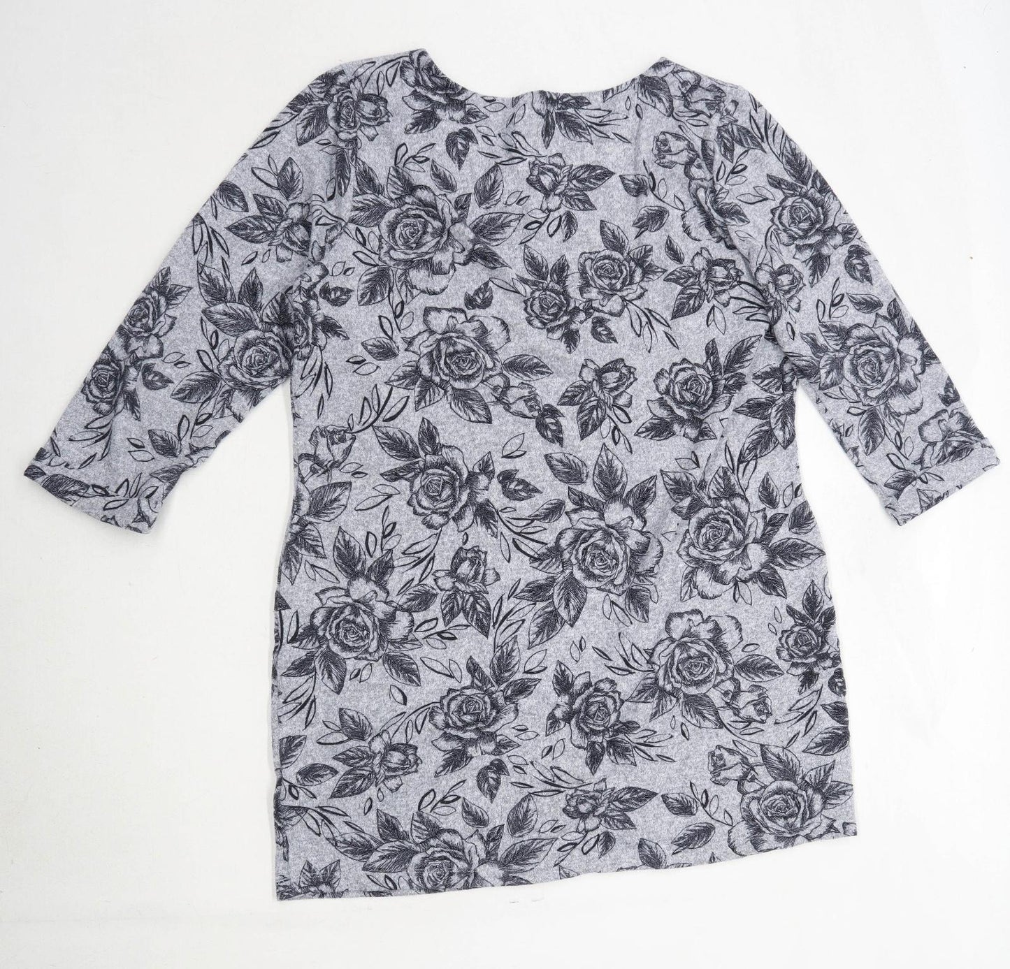 Marks & Spencer Womens Size 16 Floral Grey Top (Regular)