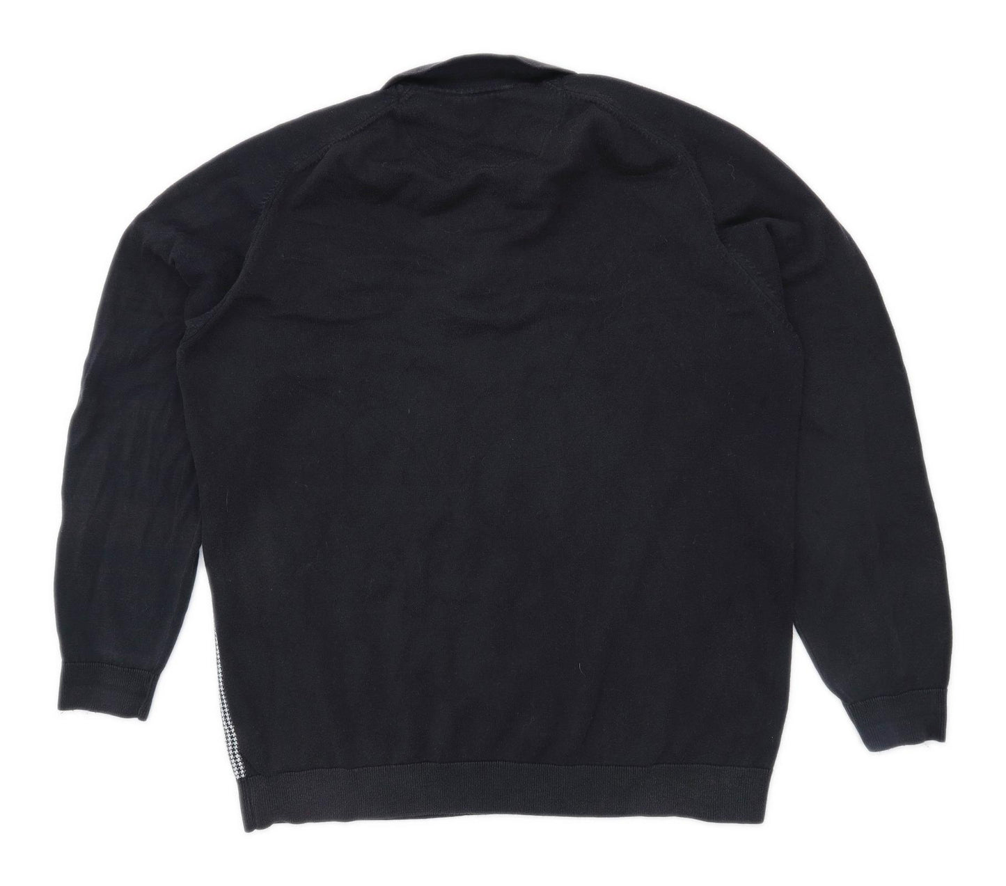 Next Mens Size 2XL Cotton Houndstooth Black Polo Shirt