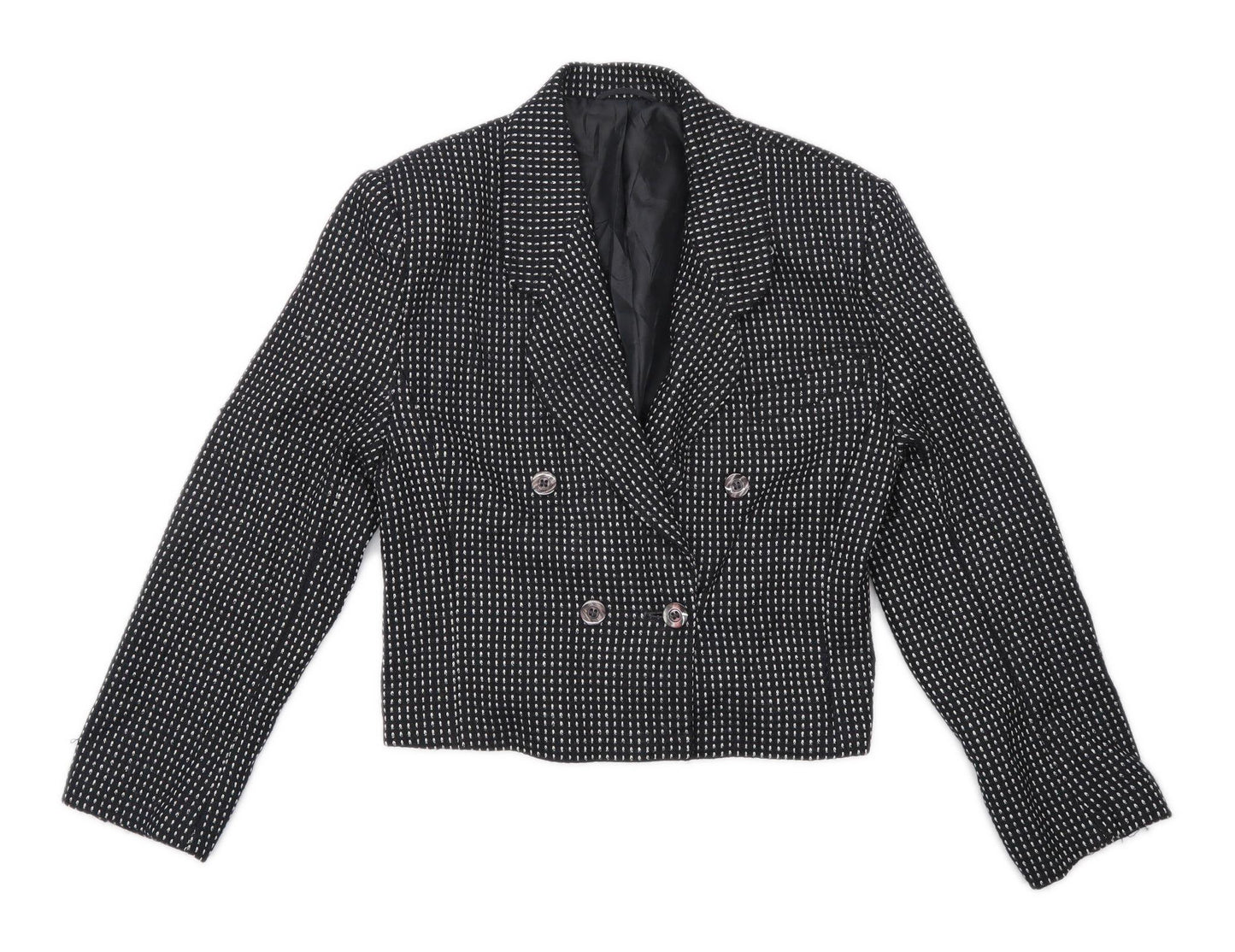 St Michael Womens Size 10 Black Wool Spotted Suit Jacket (Regular)