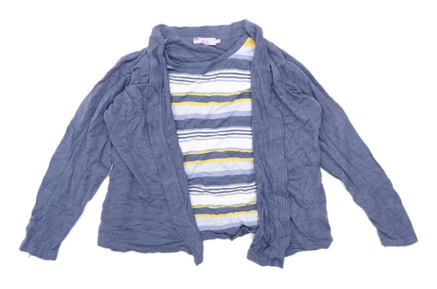 Honor Millburn Womens Size 22-24 Striped Cotton Blend Blue Cardigan (Regular)