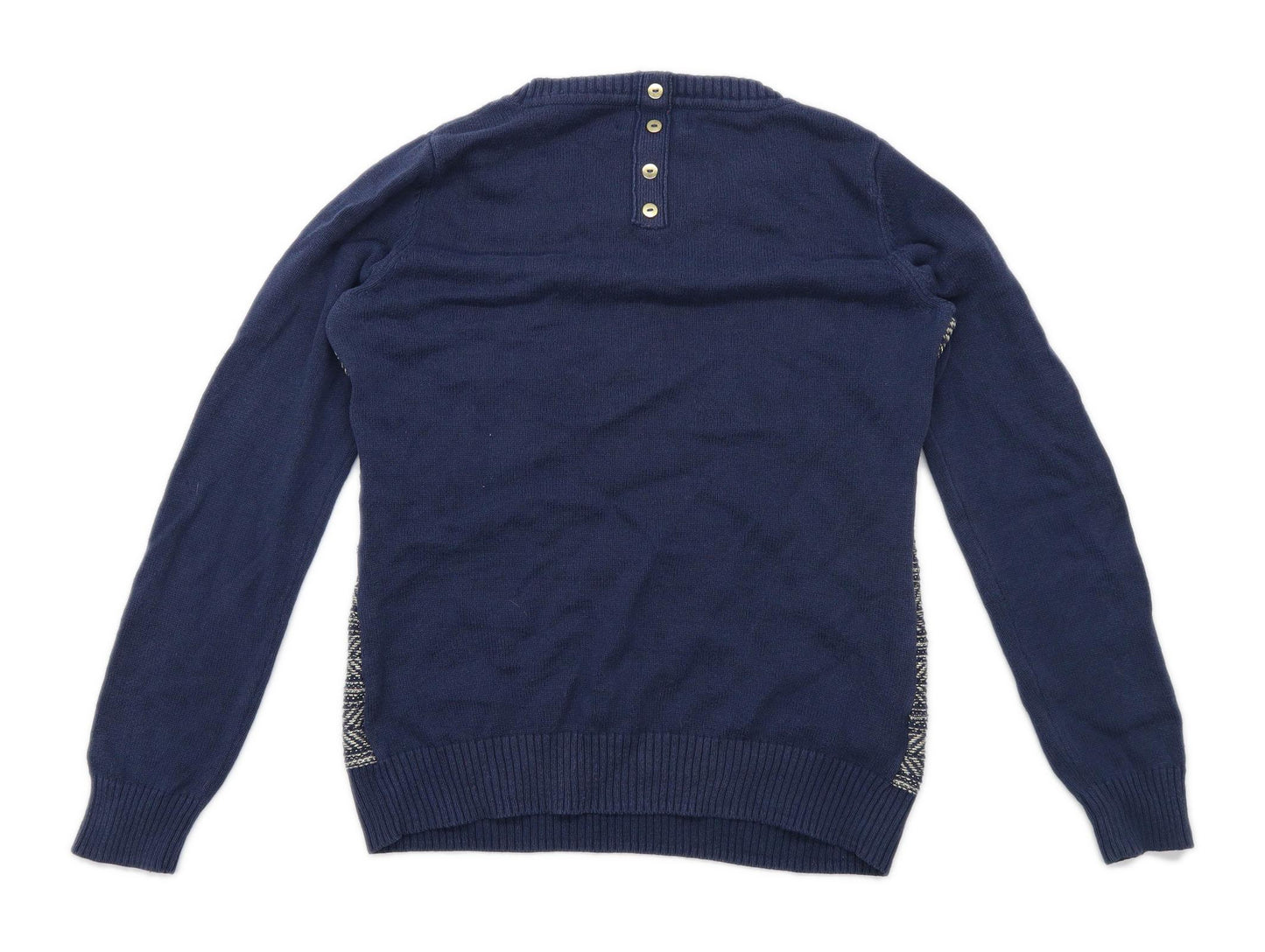 Next Womens Size 12 Textured Cotton Blend Blue Jumper (Regular)