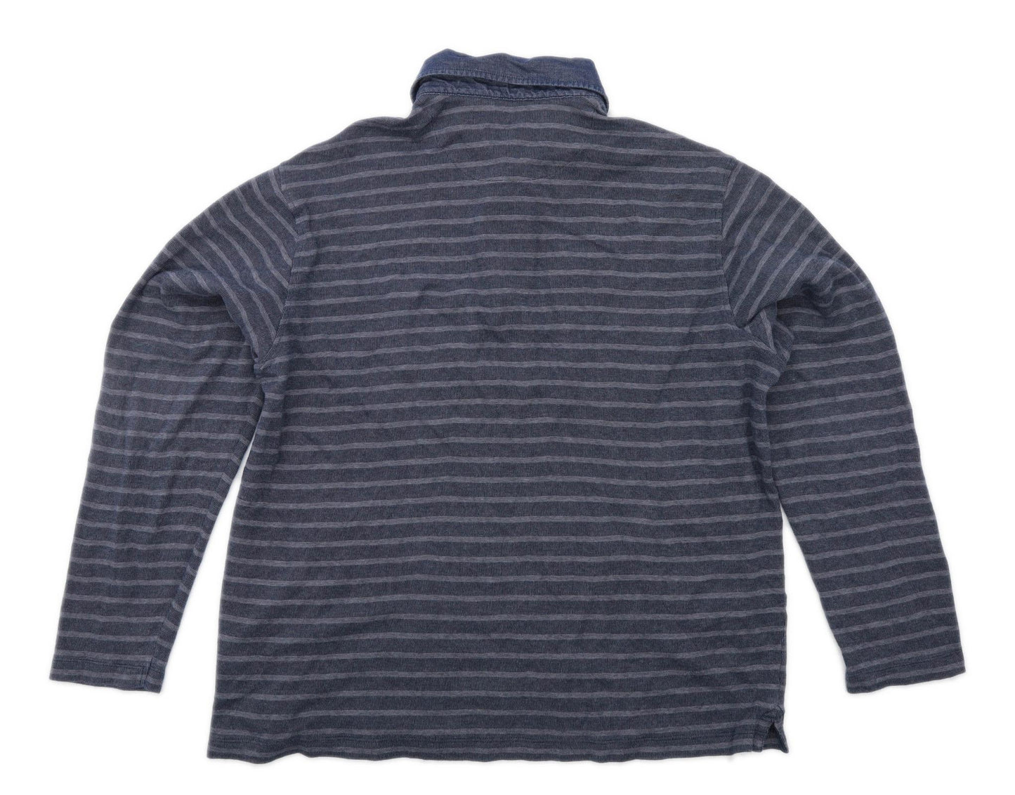 Marks & Spencer Mens Size 2XL Cotton Striped Blue Polo Shirt