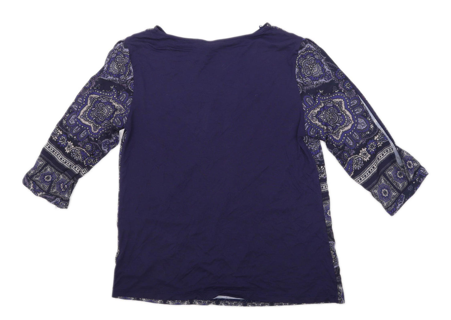 Next Womens Size 8 Paisley Blue Cut Out Shoulder Top (Regular)