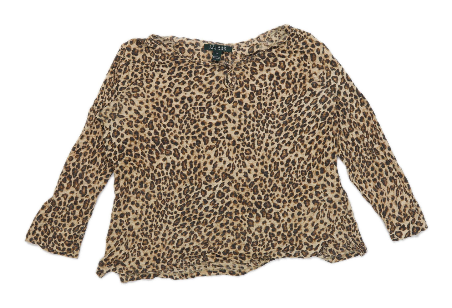 Ralph Lauren Womens Size M Animal Print Cotton Blend Beige Top (Regular)