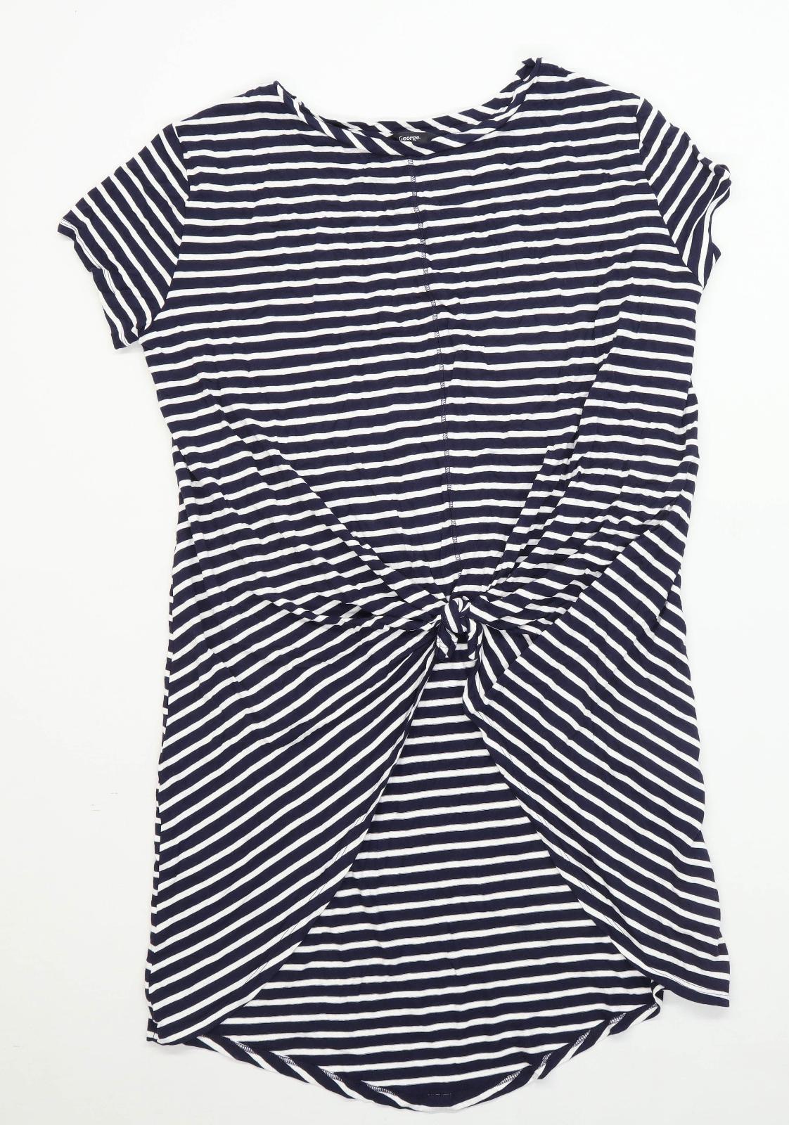 George Womens Size 12 Striped Blue Knot Detail Top (Regular)