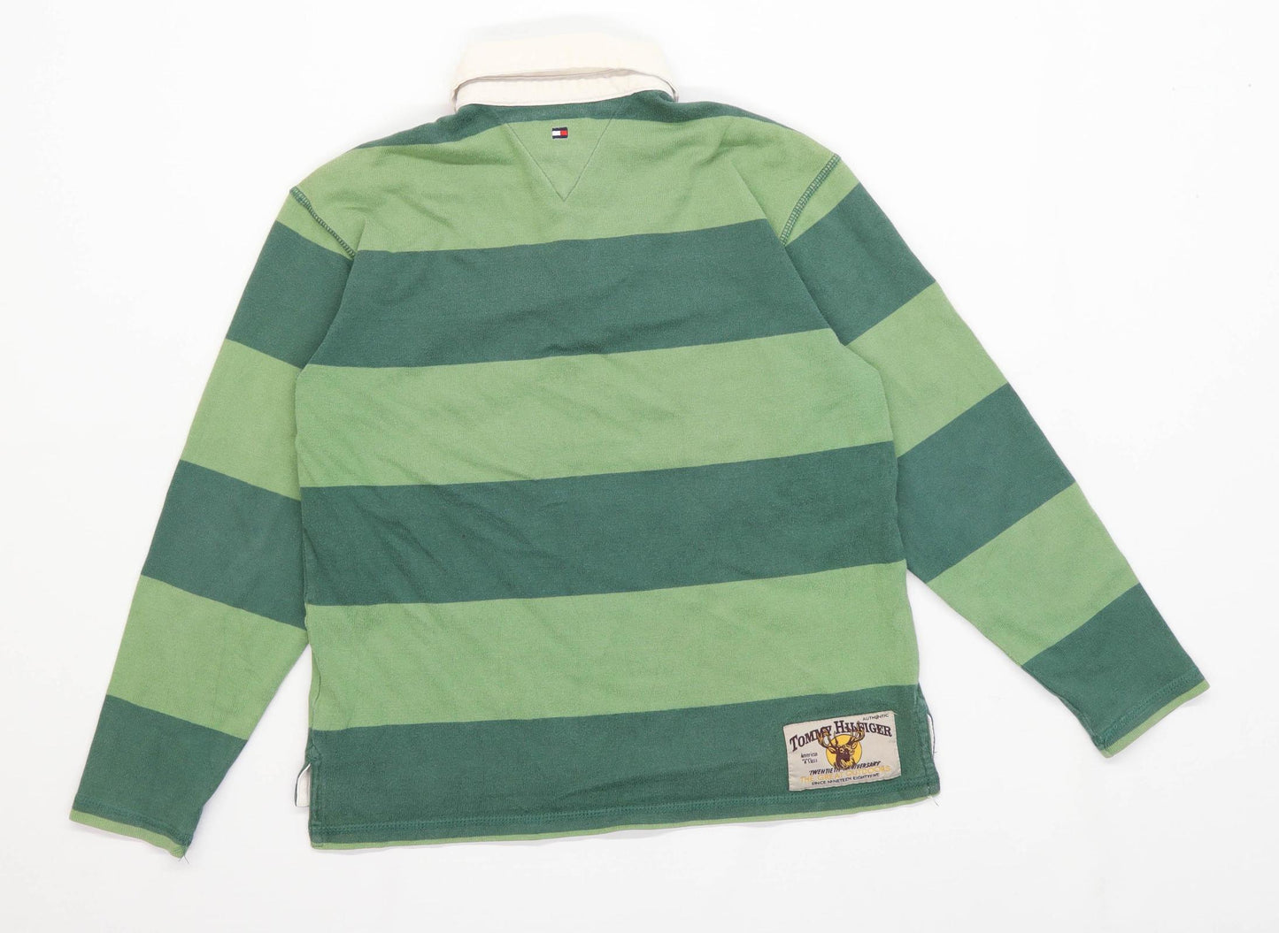 Tommy Hilfiger Boys Striped Green Polo Shirt Age 8 Years