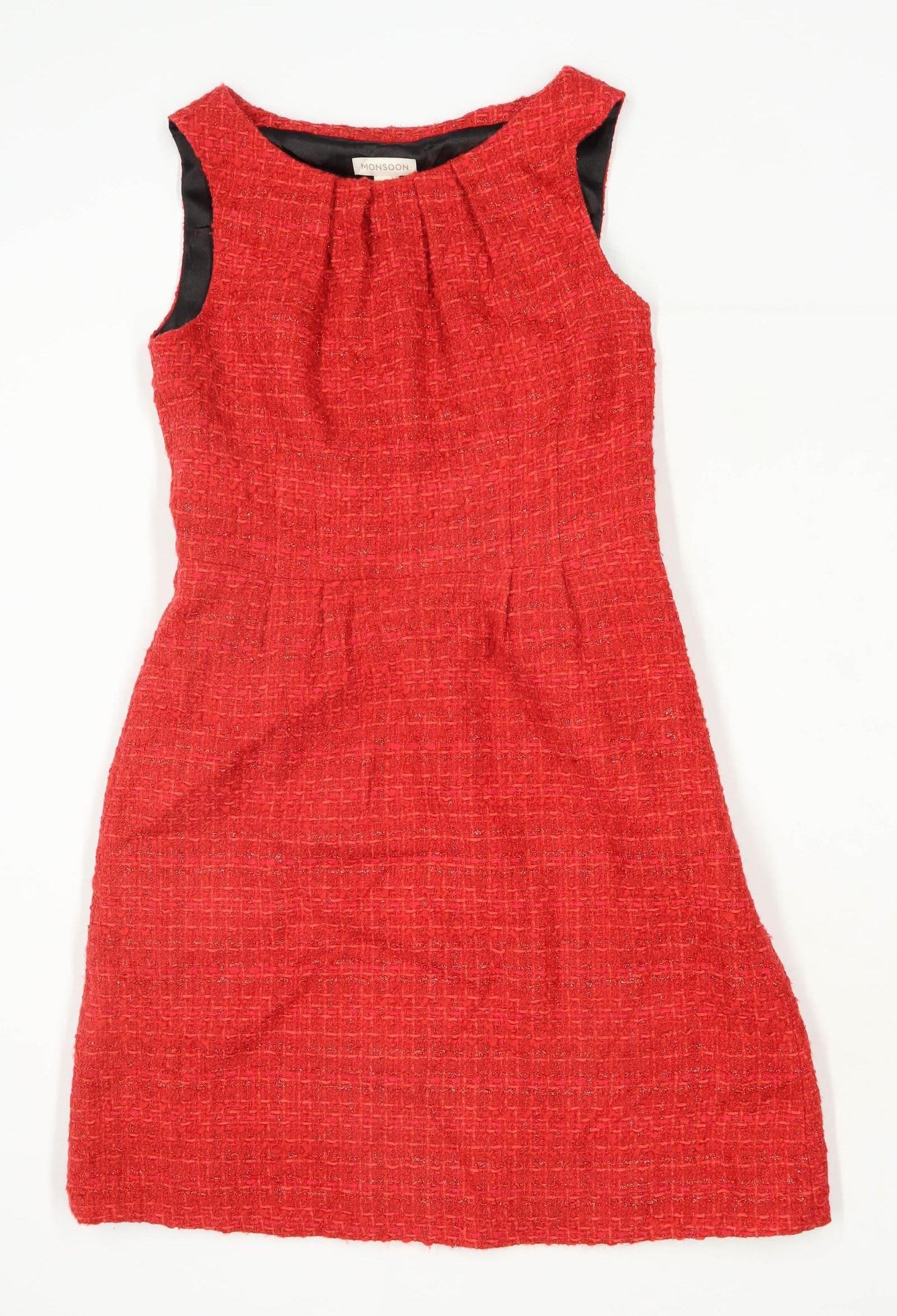 Monsoon Womens Size 12 Textured Wool Blend Red Glittery Dress (Regular)