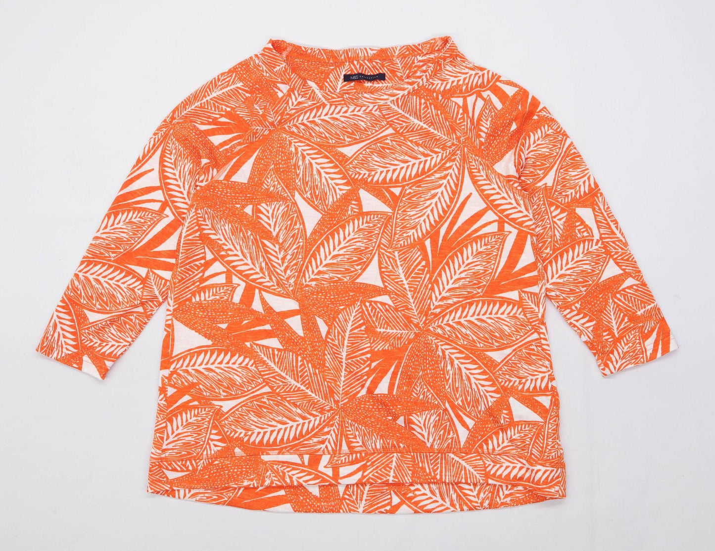 Marks & Spencer Womens Size 14 Graphic Orange Leaves Top (Regular)