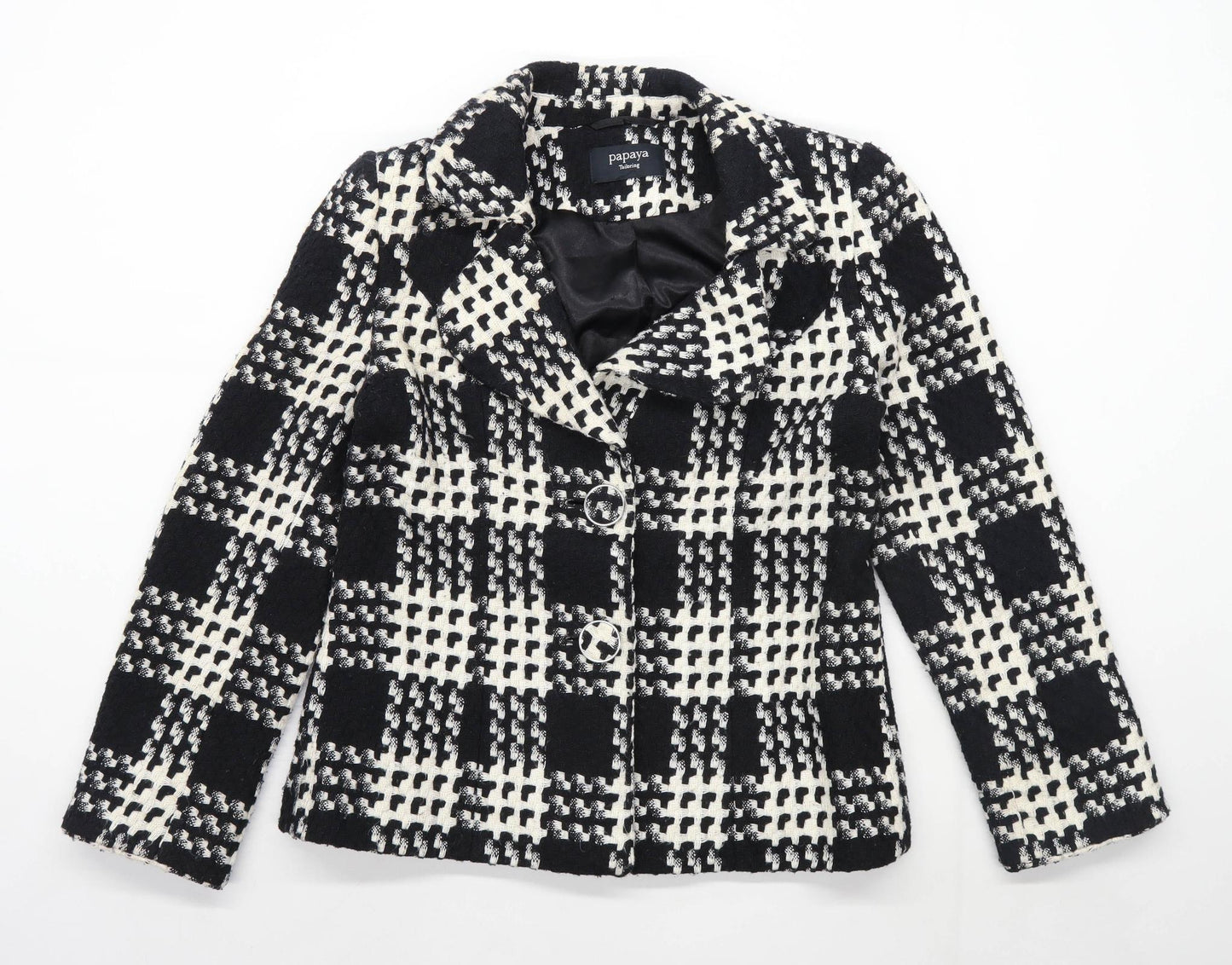 Papaya Womens Size 14 Wool Blend Check Black Jacket