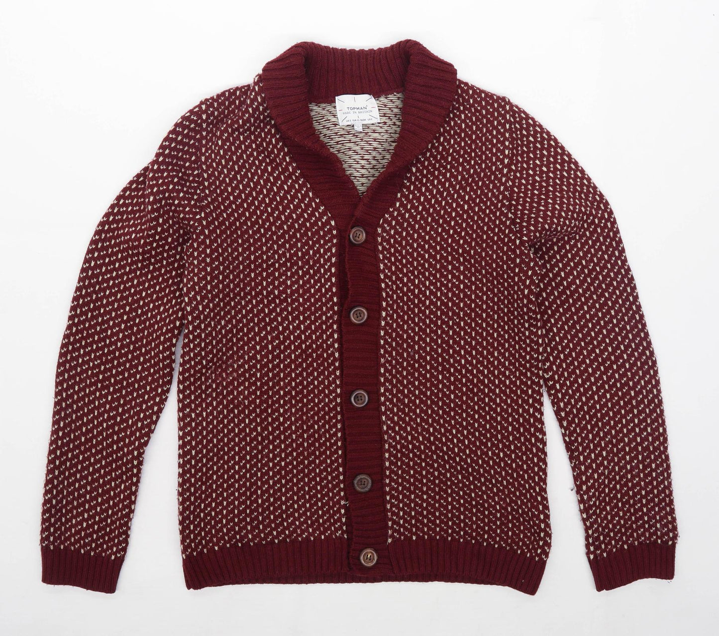 Topman Mens Size S Spotted Burgundy Cardigan