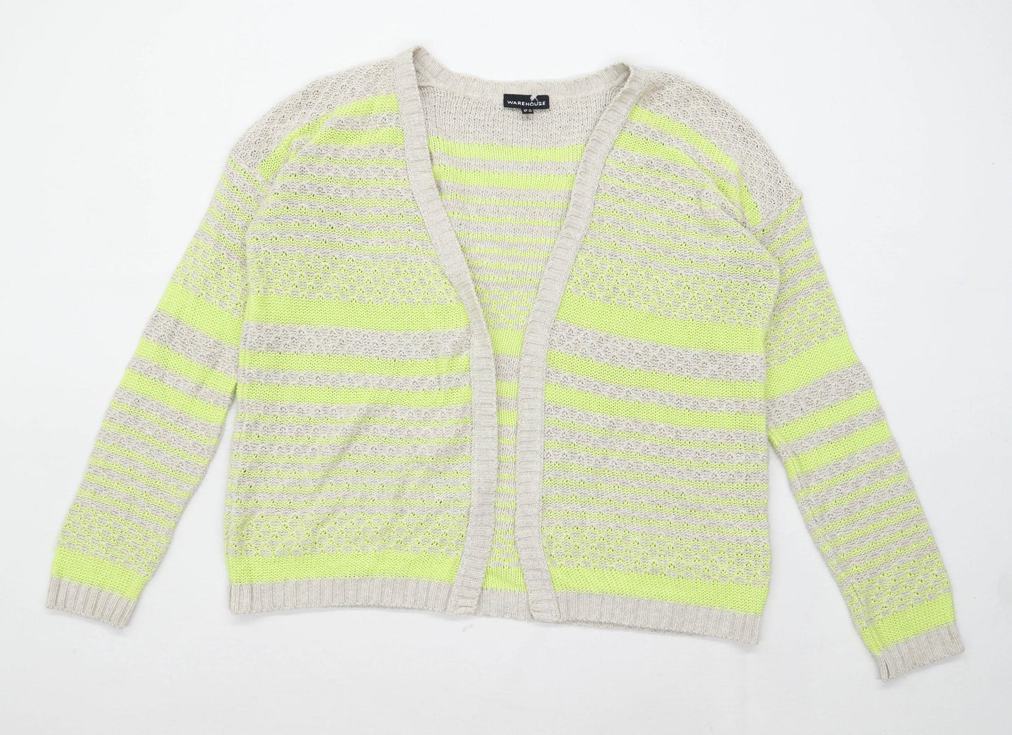 Warehouse Womens Size 12 Striped Yellow Cardigan (Regular)