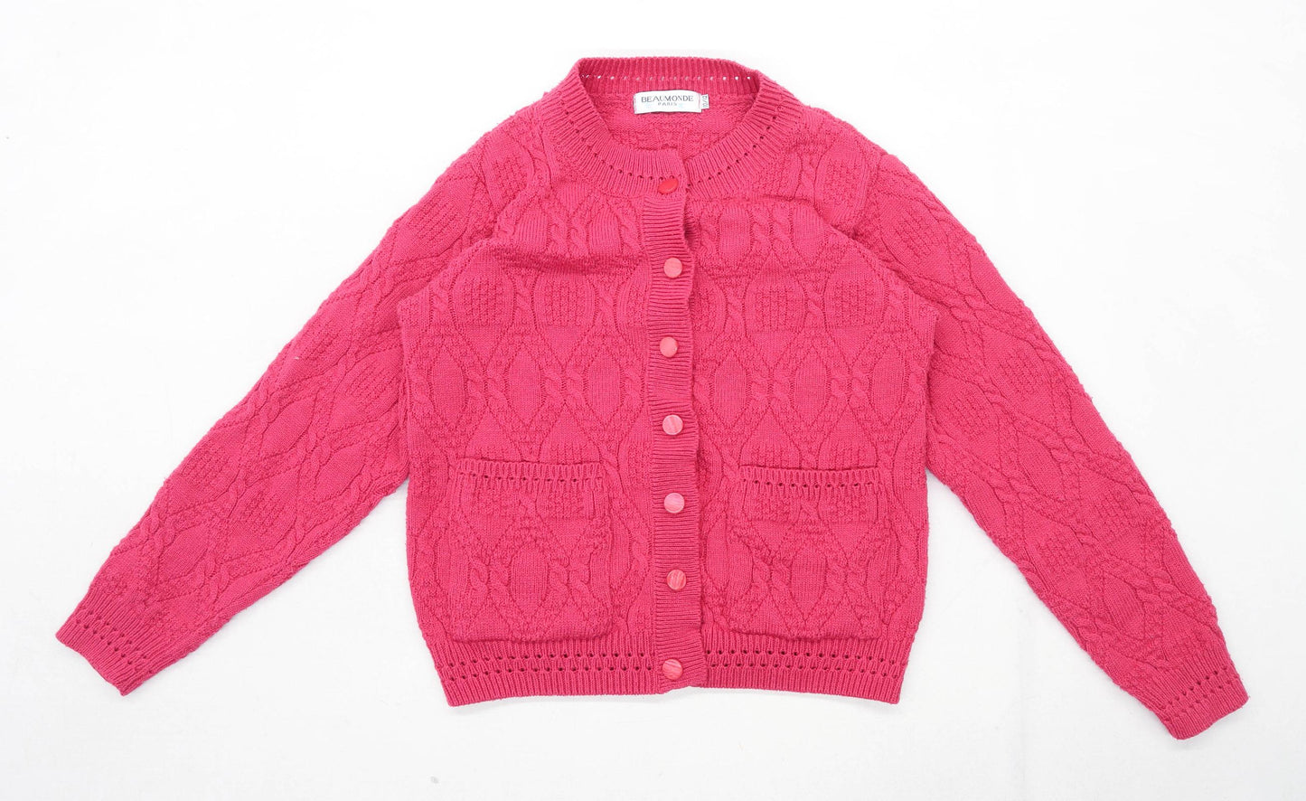 Beaumonde Womens Size 10-12 Textured Pink Cardigan (Regular)