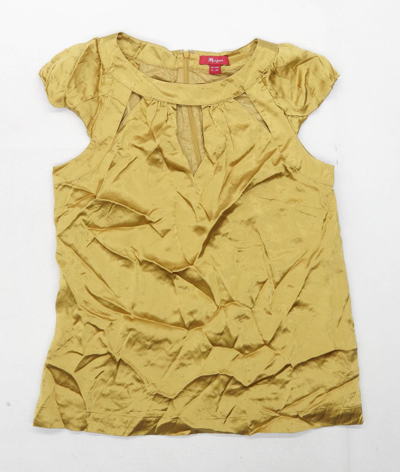 Monsoon Womens Size 10 Silk Gold Top (Regular)