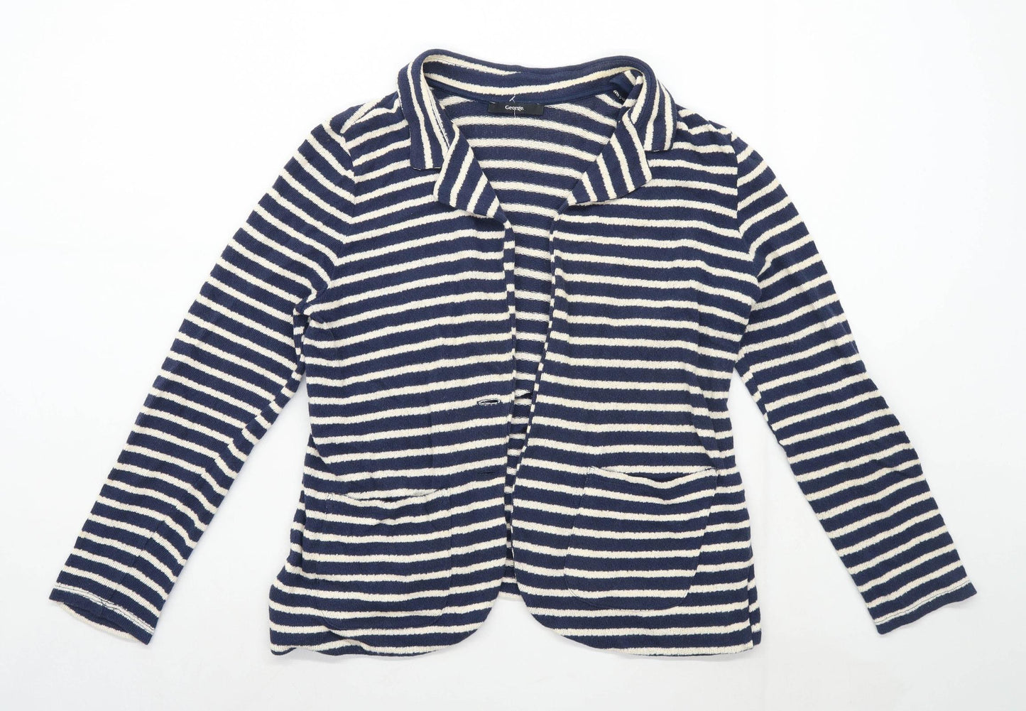 George Womens Size 14 Striped Cotton Blue Blazer (Regular)